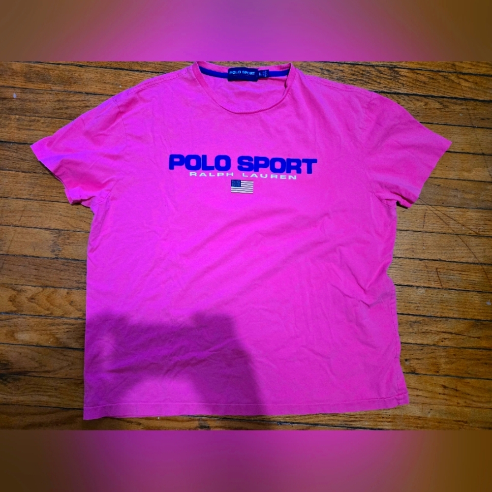 Vtg 90s Ralph Lauren Polo Sport XL Pink Spell Out T Shirt